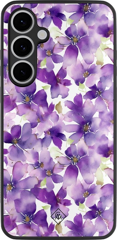 Casimoda® hoesje - Geschikt voor Samsung Galaxy S24 FE - Floral Violet - Zwart TPU Backcover - Bloemen - Paars