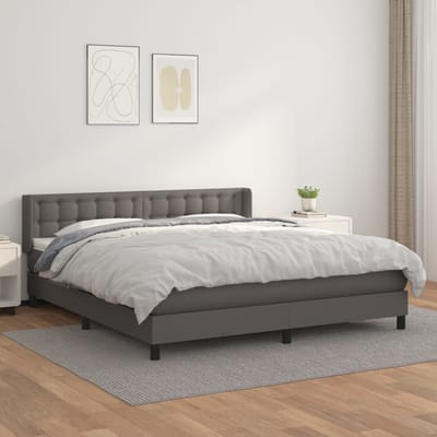 vidaXL - Boxspring - met - matras - kunstleer - grijs - 160x200 - cm