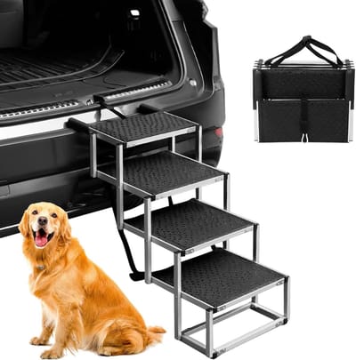 Vouwbare hondenladder met 4 treden, antislip en hoogte verstelbaar tot 64 cm, geschikt voor kleine en grote honden tot 80 kg