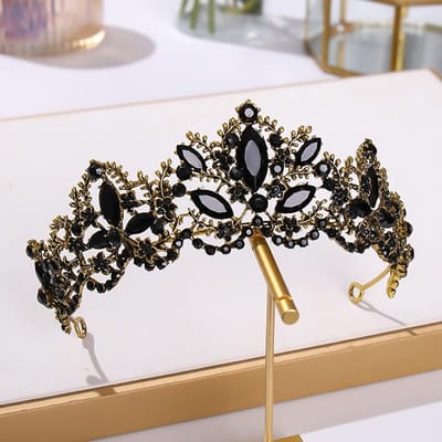Barok Brons Zwart Kristal Kralen Bruidstiara's Strass Diadeem Schoonheidswedstrijd Kroon voor Bruiden Hoofdband Bruiloft Haaraccessoires black