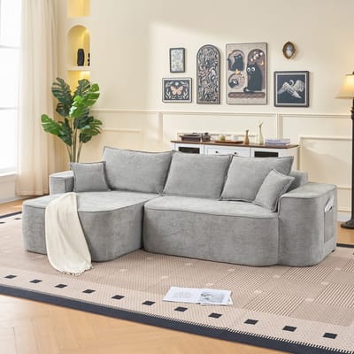 Sweiko Hoekbank - Chenille stof - Met chaise longue - Geen montage nodig - Modulaire bank - Grijs