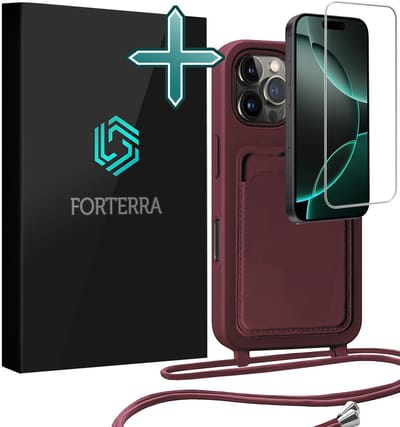 Hoesje Geschikt voor iPhone 16 Pro Pashouder Case Siliconen Hoes Met Koord Met Screenprotector - Hoes Geschikt voor iPhone 16 Pro Met Telefoonkoord Hoesje Back Cover Met Pasjeshouder - Aubergine