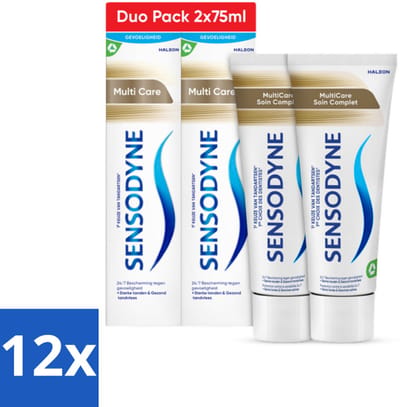 12 x Sensodyne - Tandpasta - Multi Care - Complete Zorg - Duopack - 2 x 75 ml - Tandpasta Gevoelige Tanden - Tandpasta Bescherming - Tandpasta Frisse Adem - Tandpasta Gezond Tandvlees - Fluoride Tandpasta