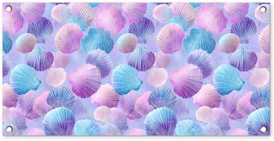 Tuinposter 80x40 cm - Tuindecoratie Schelpen - Paars - Blauw - Patroon - Poster voor in de tuin - Buiten decoratie - Schutting tuinschilderij - Tuindoek muurdecoratie - Wanddecoratie balkondoek