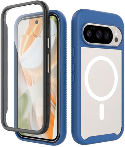 Hoesje met Ingebouwde Screenprotector Geschikt voor Google Pixel 10 / 10 Pro | Compatibel met MagSafe / Qi2 | Full Protect Valbescherming | Schokbestendige Beschermhoes PixelSnap | Transparant / Blauw