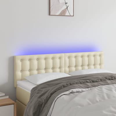 vidaXL - Hoofdbord - LED - 144x5x78/88 - cm - kunstleer - crèmekleurig