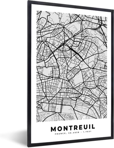 Fotolijst incl. Poster - Stadskaart - Frankrijk - Kaart - Montreuil - Plattegrond - 40x60 cm - Posterlijst