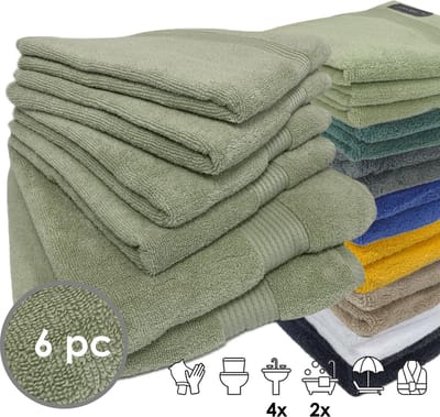 iSleep Terry Badtextiel - Voordeelset (6 delig) - 4x Handdoek 60x110 cm - 2x Badlaken 70x140 cm - Licht Groen