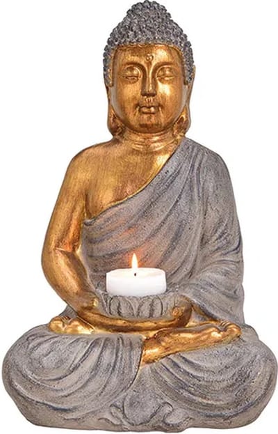 Boeddha kandelaar gemaakt van poly Bruin, goud (b/h/d) 28x41x22cm