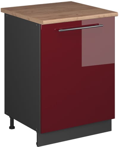 Vicco Keukenonderkast Fame-Line, Bordeauxrode hoogglans/Antraciet, 60 cm 1 deur met werkblad