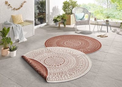 Flycarpets Omkeerbaar Vloerkleed - Binnen & Buitenkleed Porto- Terra / Creme - 140x140 cm
