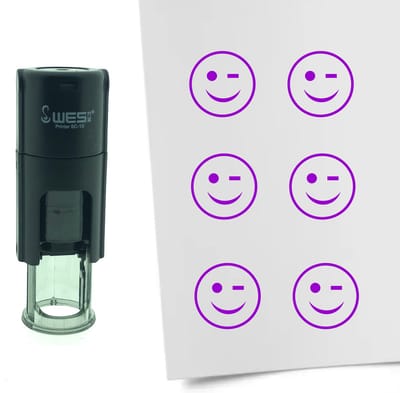 CombiCraft Stempel Smiley Knipoog 10mm rond - Paarse inkt