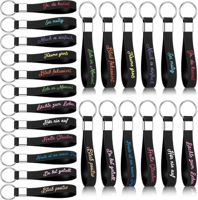 Dailygoods- Sleutelhangers 24 Stuks - Siliconen Sleutelhangers - Duitse Citaten - Motiverende Sleutelhangers - Bedankcadeau - Inspirerende Accessoires - Sleutelhanger