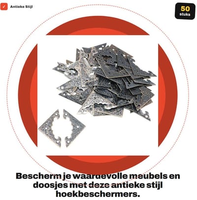 Dailygoods- Hoekbeschermers Antieke Stijl - 50 Stuks - 40 Mm - Decoratieve Driehoek - Meubel Bescherming - Corrosiebestendig - Antiek Messing - Meubeldecoratie