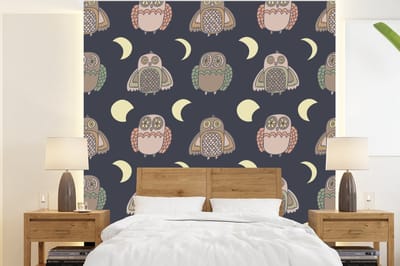 Behang - Fotobehang Uil - Patronen - Maan - Breedte 220 cm x hoogte 240 cm