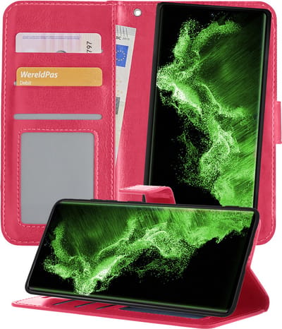Hoesje 2 in 1 - Geschikt voor Samsung Galaxy S22 Ultra - Met Uitneembare Hard Cover - Bookcase - Wallet Case - Met Pasjeshouder - Book Case - Uitneembaar - Pashouder - Kunstleer - Donkerroze