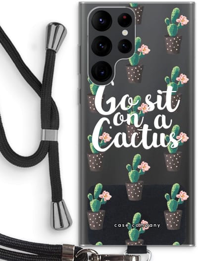 Case Company® - Hoesje met koord geschikt voor Samsung Galaxy S22 Ultra hoesje met Koord - Cactus quote - Telefoonhoesje met Zwart Koord - Bescherming aan alle Kanten en Over de Schermrand