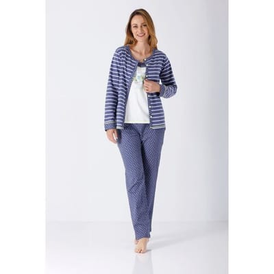 Hajo driedelig dames homewear-set - Blauw - Maat - 48/50