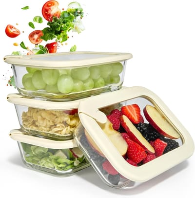 Famanu – Rechthoekige glazen meal prep set 4 x 640 ml – lunchbox glas, koelkast organizer