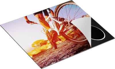 Chefcare Inductie Beschermer Mountainbike Fietser op Stenen bij Zonsopgang - 60x50 cm - Afdekplaat Inductie - Kookplaat Beschermer - Inductie Mat