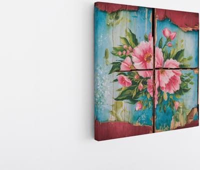 Saammp Canvas Schilderij - Bloemen op hout - Abstract - 20x20 - Foto op canvas - Wanddecoratie - Muurdecoratie Woonkamer - Kantoor Decoratie