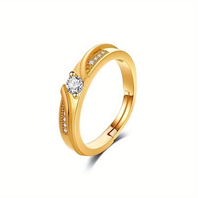 Sjika - Unisex Goudkleurige Ring met Kristal - One Size – Koppelring – Vriendschapsring & Trouwring – Elegant Design - Cadeau