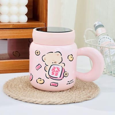Nieuw Kitten met Deksel Lepel Cartoon Schattige Keramische Beker Reliëf Drie Dimensionale Mok Huishouden Eenvoudige Set Waterbeker 390ML