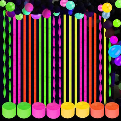 Dailygoods- Kreppapier Neon Feestdecoraties - 8 Rollen - Fluorescerend Effect - 25 Meter per Rol - 4,5 cm Breed - Geschikt voor Blacklight Feesten - Feestversiering