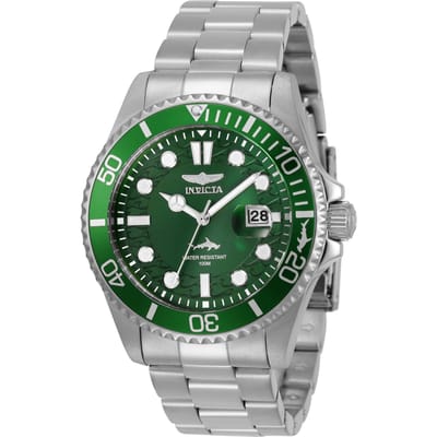 Invicta Pro Diver 30020 Heren Horloge - Waterdicht - Analoog - Quartz Uurwerk - Roestvrij Staal met groene Wijzerplaat - 43mm