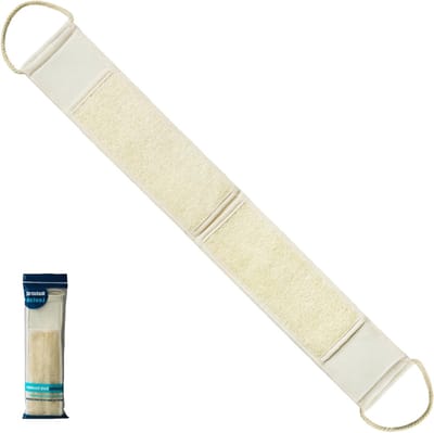 Natuurlijke Luffa-spons voor lichaamscrub, dubbelzijdige rugschrobber met handvat, duurzaam en biologisch voor een dieptereiniging in douche en badkamer, 1 stuk