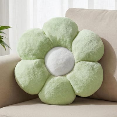 Famanu – Bloemenkussen in groen, decoratief vloerkussen van 38 cm, ideaal voor kinderen en als geschenk