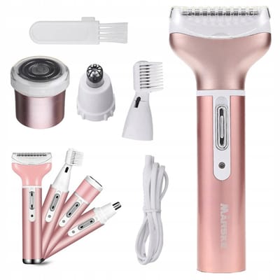 Marske 4 In 1 Oplaadbare Ladyshave- Wenkbrauw Trimmer - Neus- En Oor Trimmer - Gezichtshaar Verwijderaar - Inclusief USB oplaadkabel - Ergonomisch Design - Lichtroze