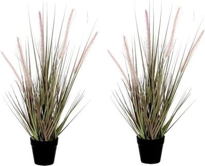 Groene Dogtail/siergras kunstplant 53 cm in zwarte pot - 2x - Kunstplanten/nepplanten
