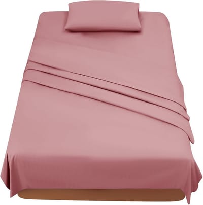 3-Delige Microvezel Beddengoedset voor Frans Bed 120 cm - Inclusief Hoeslaken en Kussensloop, Donkerroze