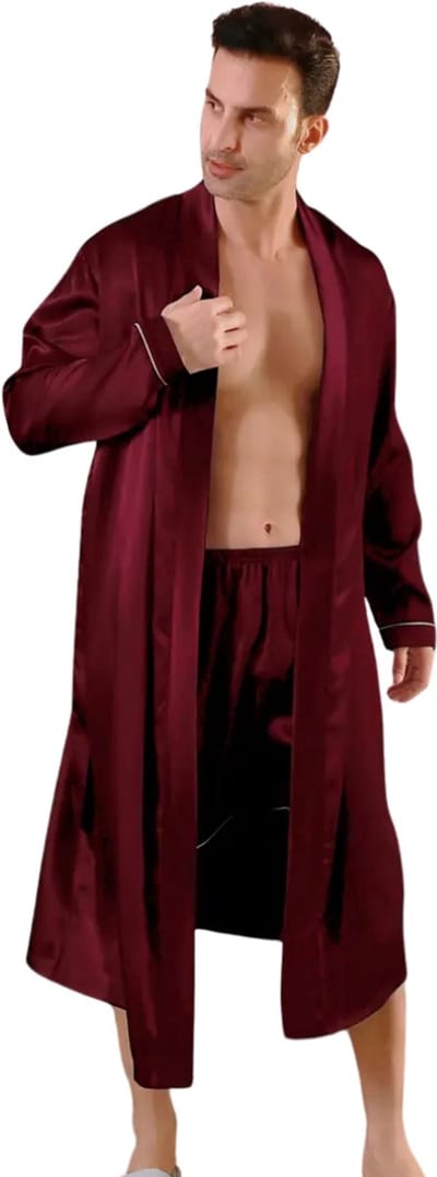 Livano Satijnen Badjas Heren - Kimono - Kamerjas - Satijn - Ochtendjas - Pyjama - Rood - Maat L