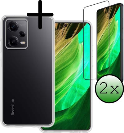 Hoesje Met 2x Screenprotector - Geschikt voor Xiaomi Redmi Note 12 Pro+ - Sterk & Shockproof - Back Cover - Siliconen Case - Telefoon Hoes - Transparant