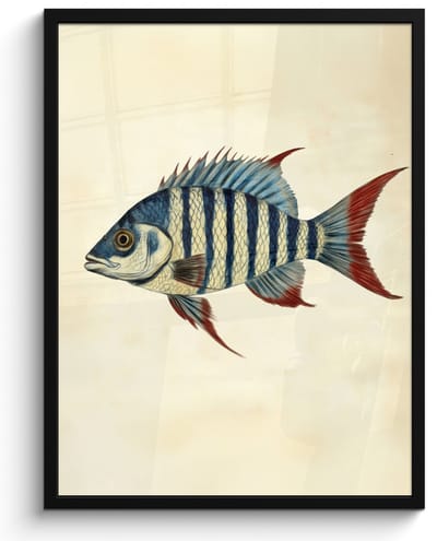 Poster in lijst - Fotolijst 60x80 cm - Posters - Gestreept - Donkerblauw - Rugvin - Vis - Posterlijst zwart - Decoratie - Wanddecoratie woonkamer - Muurdecoratie slaapkamer
