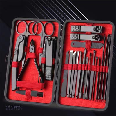 24 STUKS/Set Professionele Manicure Set Kits Roestvrij Staal Vingernagel Teennagel Knippers Set met Leren Draagbare Etui 24PCS