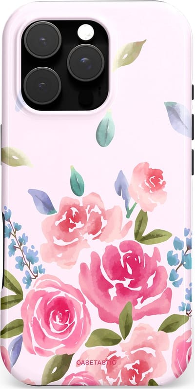 Casetastic hoesje geschikt voor Apple iPhone 16 Pro - MagSafe - Dubbellaagse bescherming - Aquarel Bloesem - Fashion Case - Lichtroze Lila Saliegroen