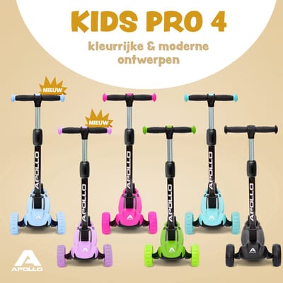 Apollo KidsPro 4 Kinderstep Opvouwbare Step, in Hoogte Verstelbare Driewielige Step, Led-scooter, voor Kinderen vanaf 3 Jaar, Led-Wielen, voor Jongens en Meisjes