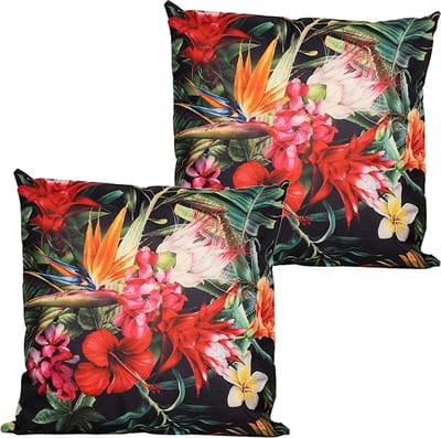 Anna's collection buitenkussen bloem - 2x - rood/zwart - 60 x 60 cm - Water en UV bestendig