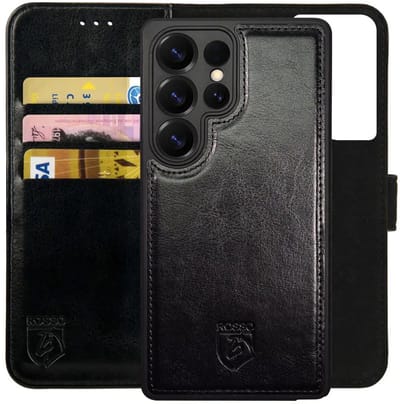 Rosso Element Geschikt voor Samsung Galaxy S25 Ultra | Uitneembaar 2-in-1 Hoesje | Luxe Portemonnee | Back Cover en Book Case | Pasjeshouder | Zwart
