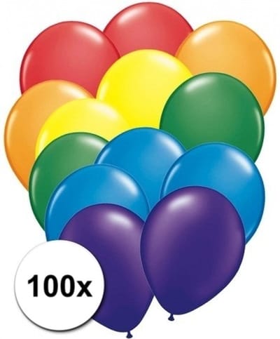 Shoppartners regenboog kleuren party ballonnen - 100x stuks - latex - rond - 27 cm