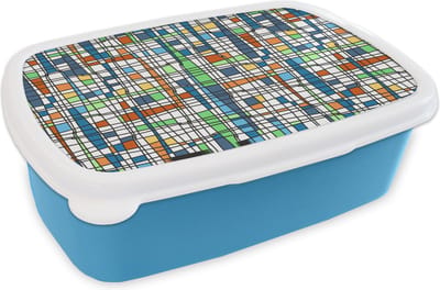 Broodtrommel Blauw - Lunchbox Patronen - Lijn - Wit - Brooddoos 18x12x6 cm - Brood lunch box - Broodtrommels voor kinderen en volwassenen