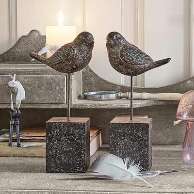 LOBERON Decoratieve vogel set van 2 Juxivel antiekbruin