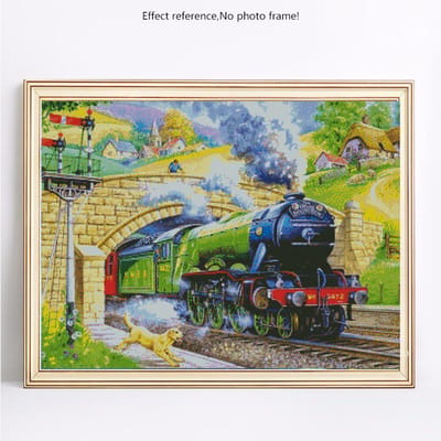 Diamant schilderij ronde stenen landschap diamant borduurwerk trein diamant 20X30
