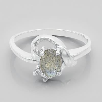 Cavill - Zilveren ring - 925 Sterling zilver - 0,64 ct ovale labradoriet uit Madagaskar met 0,083 ct witte topaas - elegante edelstenen ring maat 17