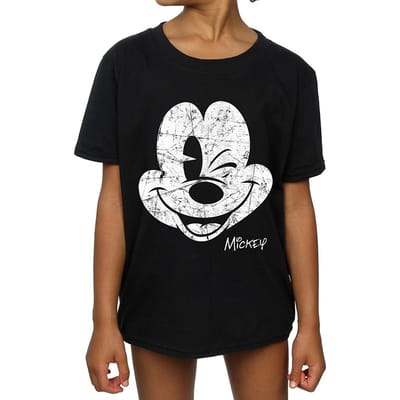 Disney Meisjes Mickey Mouse Gezicht Katoenen T-shirt (Zwart)