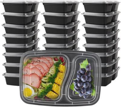 Herbruikbare Maalprepbakjes 1000 ml - 2 Vakken - Luchtdicht - BPA-vrij - Lunchbox - Kunststof - Rechthoekige Container - Levensmiddelen - Fruit