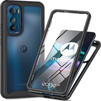 Motorola Edge 30 Hoesje | Met ingebouwde screenprotector | Full Protect valbescherming | Doorzichtig / Zwart